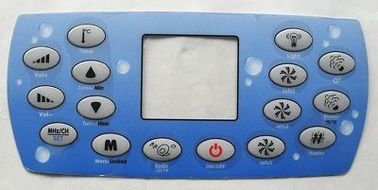 El panel azul del interruptor de membrana del policarbonato brillante con la ventana ISO9001 del LED